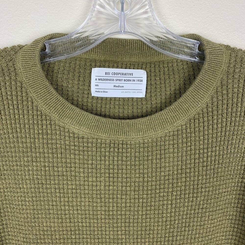 REI Womens M Sweater Pullover Waffle Knit Olive Green Wallace Lake Cotton - Picture 4 of 12